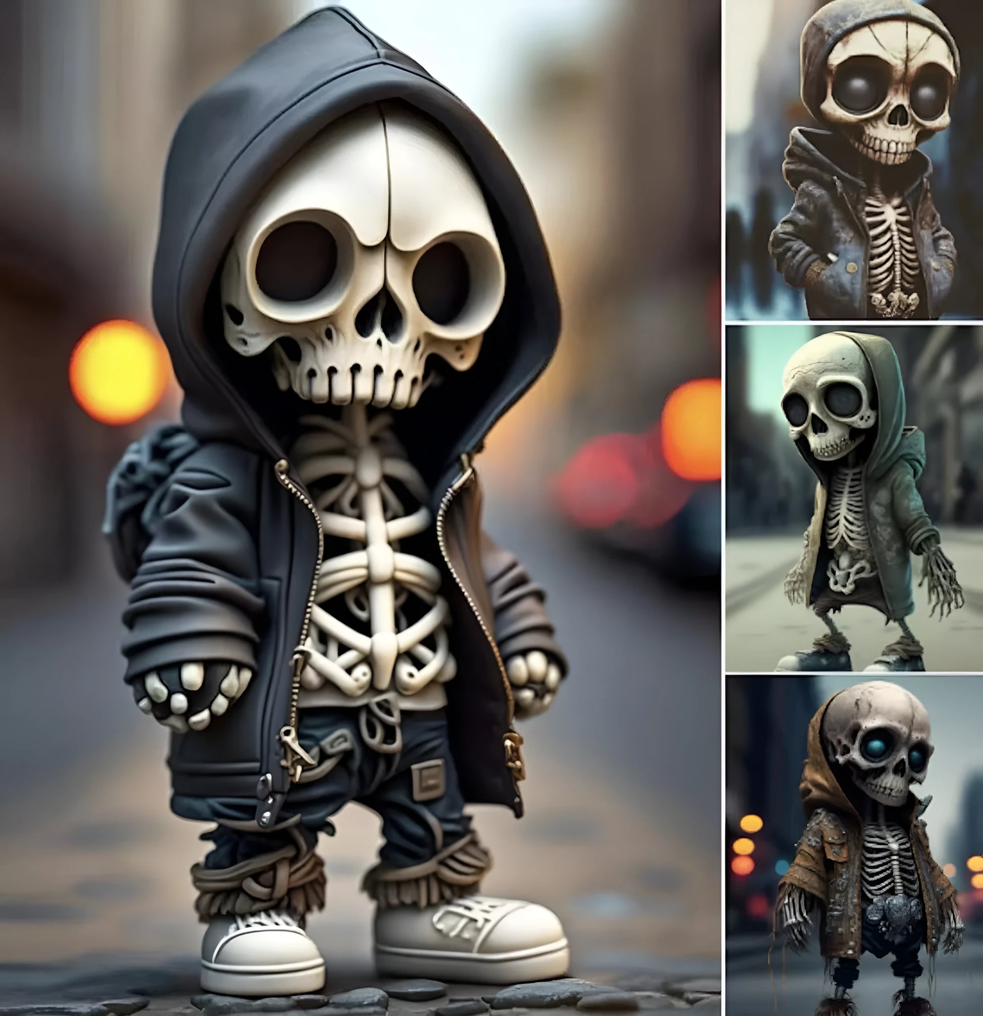 Resin skeleton figurine ornament measuring 15cm tall with detailed sculptural elements