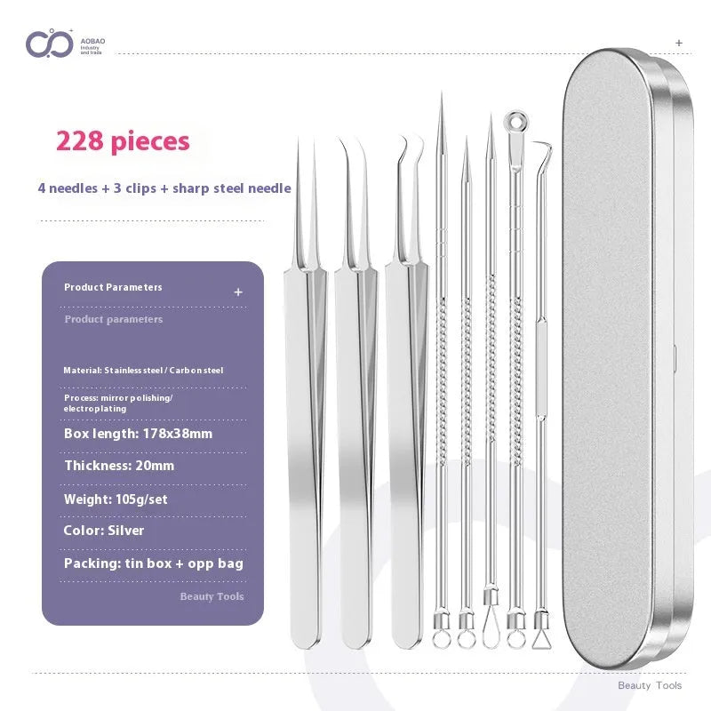 Four metal acne needles with ultra fine pointed tips for precise spot treatment skincare