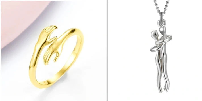 Adjustable Alloy Hands Hug Ring in silver and gold with unique geometry design