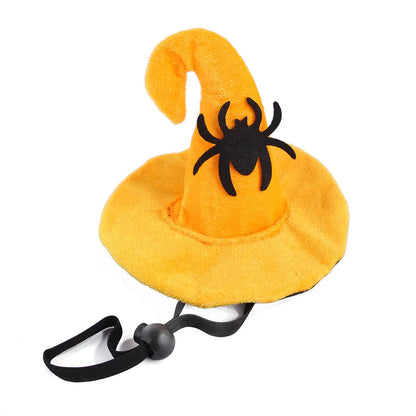 Pet Halloween hat with embossed pumpkin design on cloth material for cats and dogs