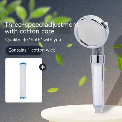 Three-speed Anion Supercharged Filtering Shower Head Nozzle with adjustable water flow settings