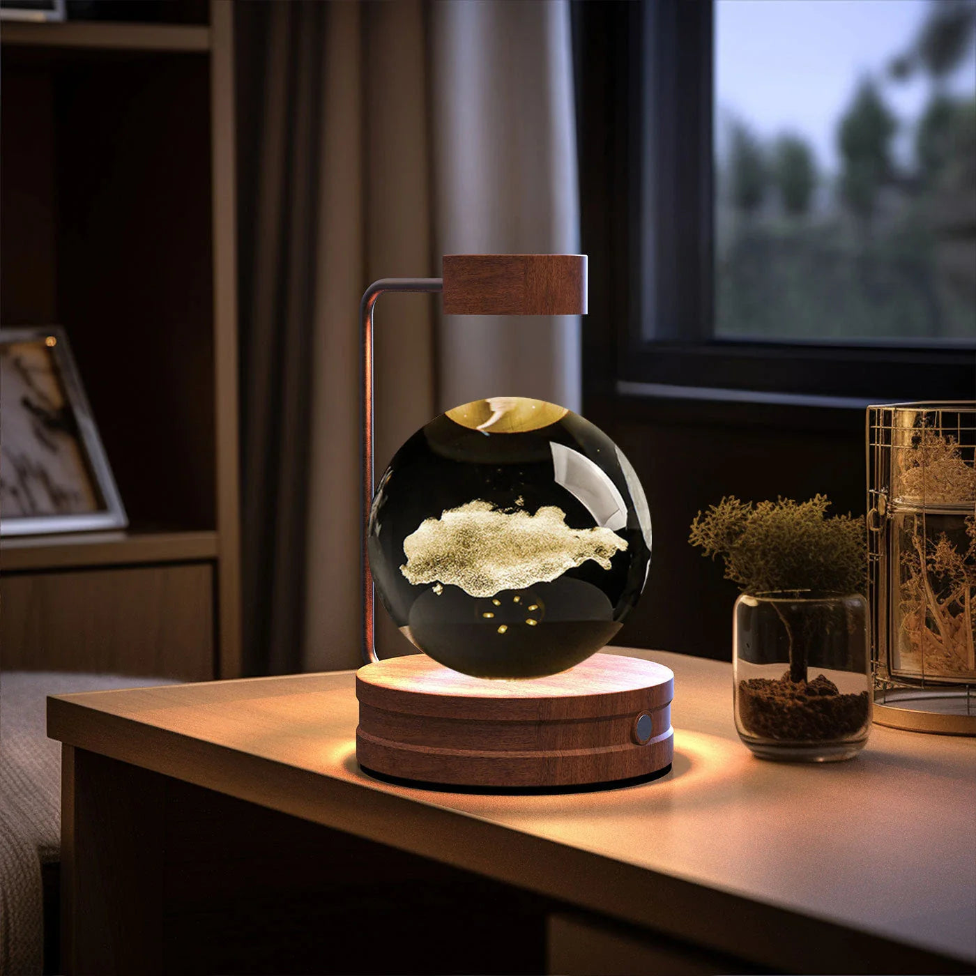 Crystal Ball Cosmic Dinosaur Indoor Night Light with USB Power and Warm Bedside Lighting