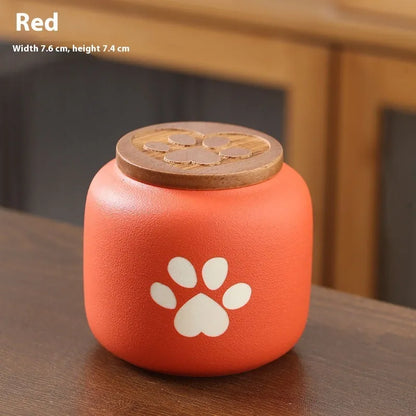 Ceramic pet funeral urn with foot print design in choice of colours and 180ml or 500ml sizes