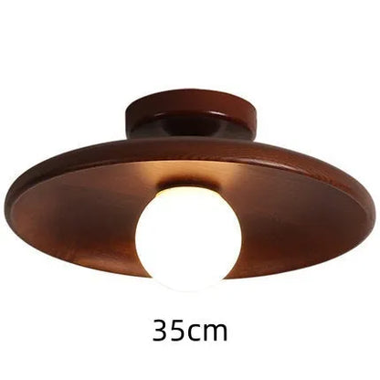 Solid wood minimalist ceiling lamp with glass shade in wood or walnut finish