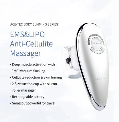 White EMS vacuum massage device with large and small suction cups, measuring 154mm long with control buttons