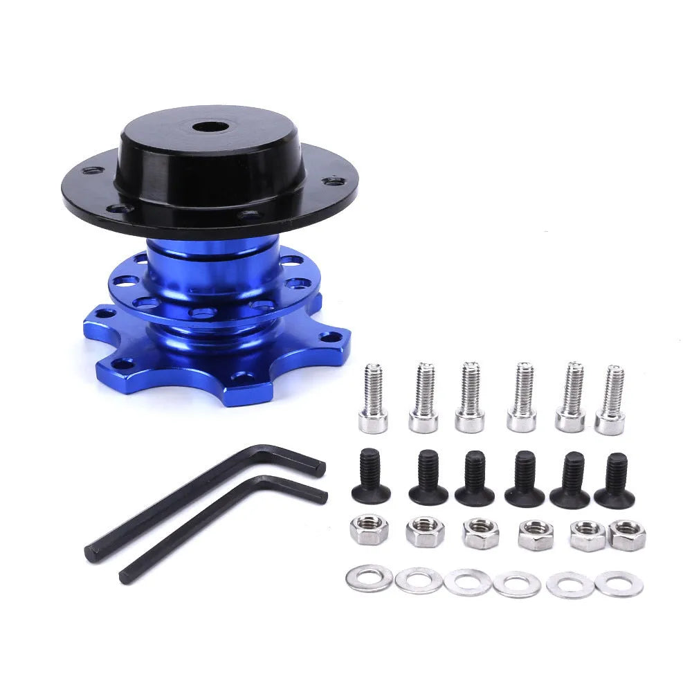 Car quick release steering wheel adapter device in black, red, blue, silver, and gold colour options
