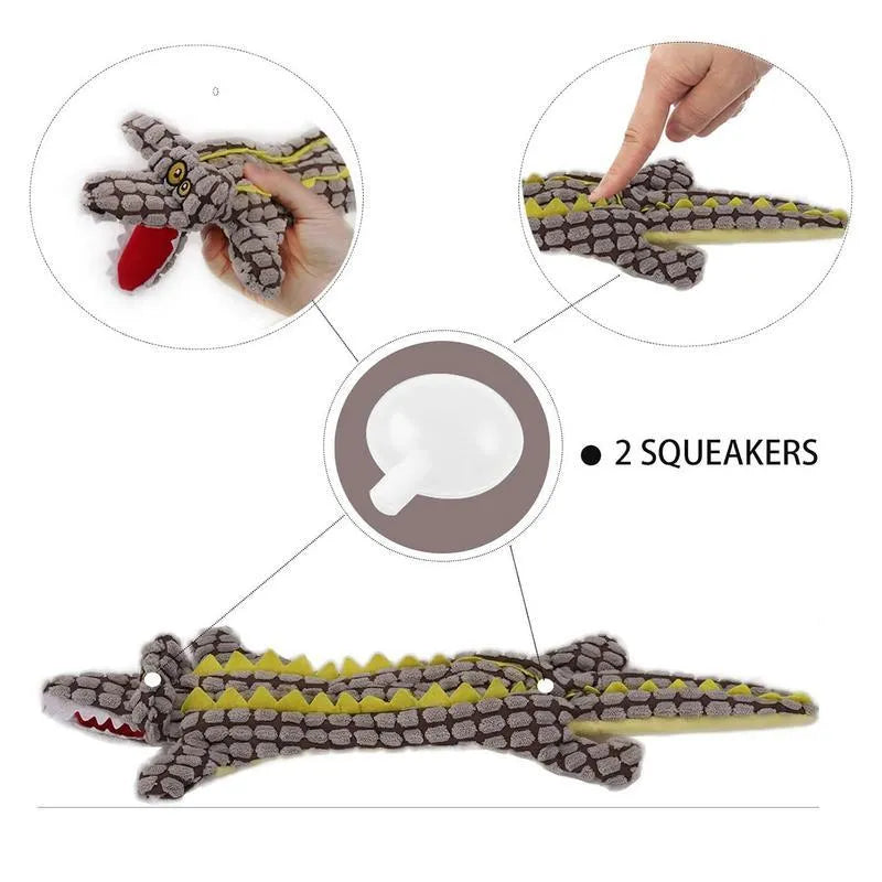 Crocodile-shaped plush dog toy with corduroy texture in blue, coffee brown, or grey colour options