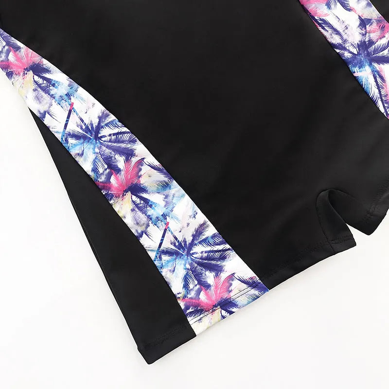 Women's printed one-piece swimsuit with backless cut-out, sleeveless polyester design in purple, green or blue