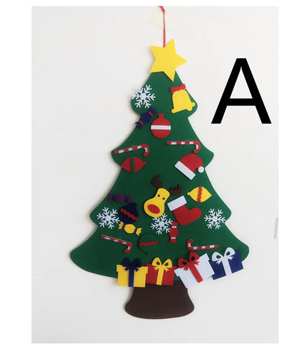 3D layered DIY felt Christmas tree with 32 decorations including Santa, reindeer, snowman, and stockings