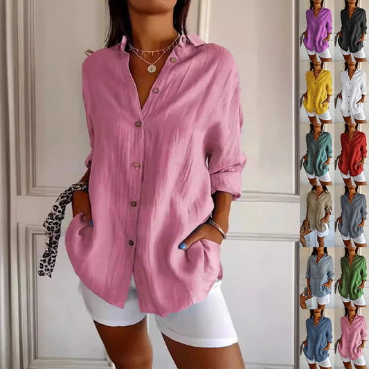 Stylish Women's Long Sleeve Pleated Shirt in various colours
