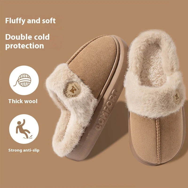 Cozy and stylish plush slippers with fleece lining and durable PVC soles for all-season indoor comfort and relaxation
