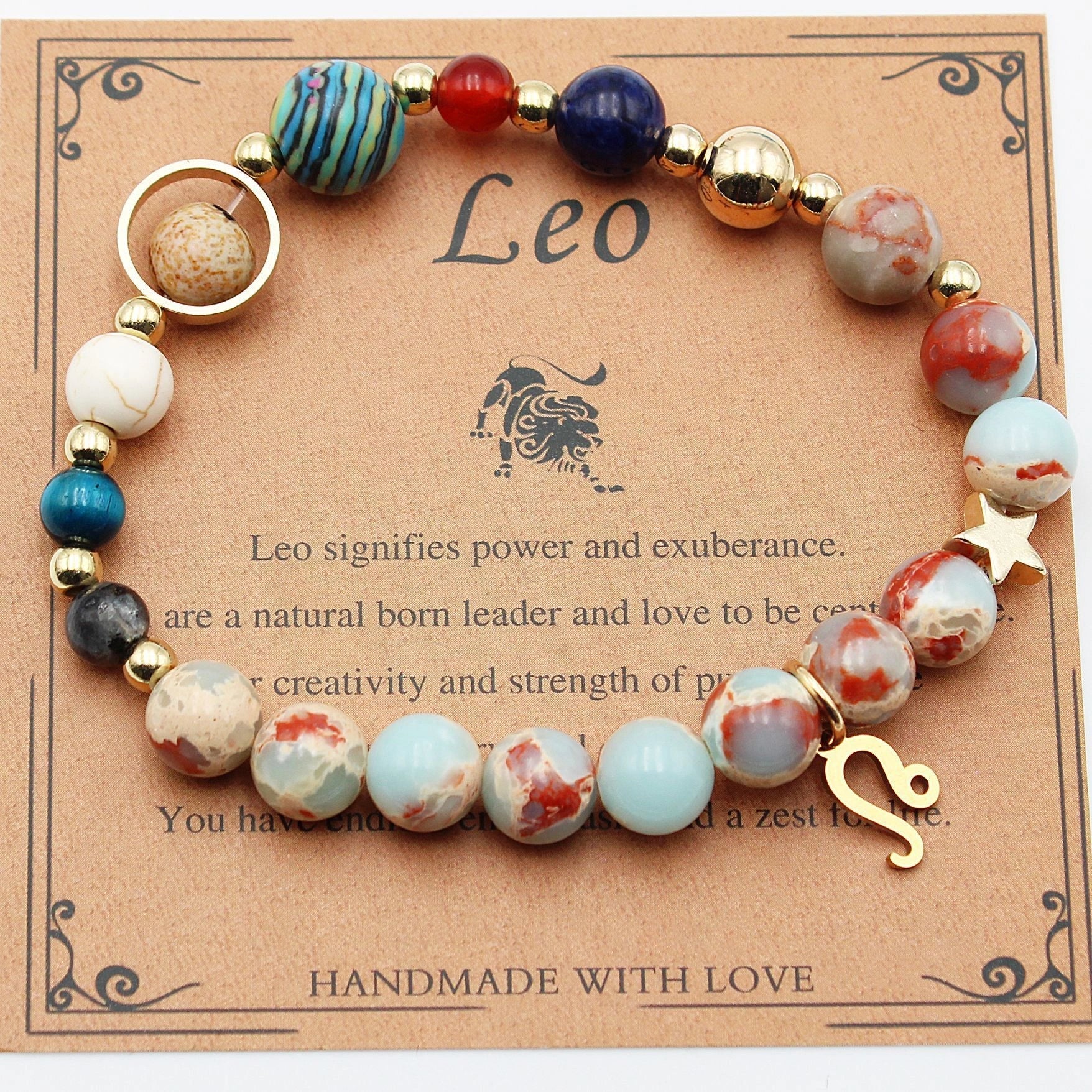 Handcrafted zodiac bracelets with natural stone beads and constellation designs