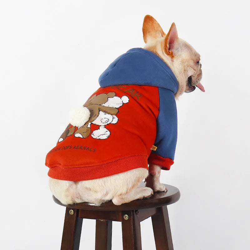Red cotton dog coat for small to medium-sized breeds like Teddy or Corgi on a white background.