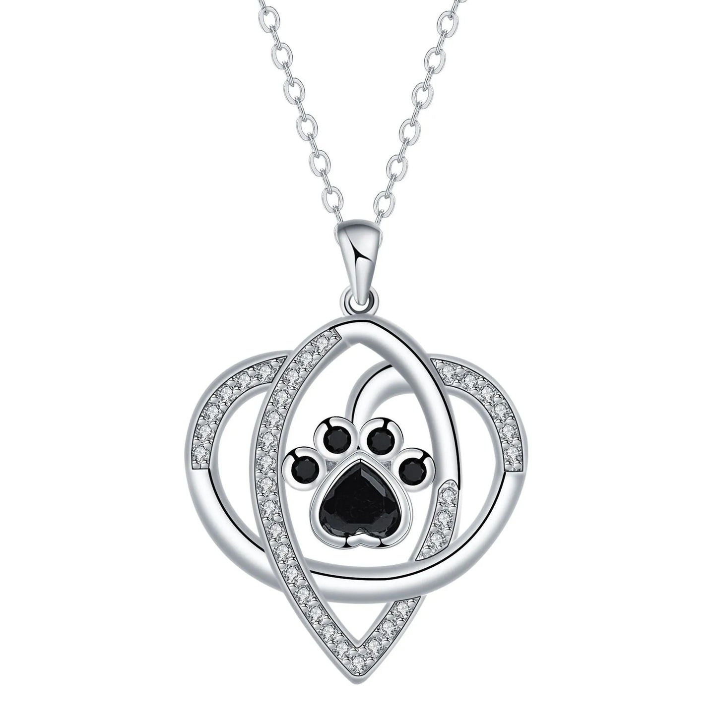Women's necklace with dog and cat paw print designs on electroplated copper pendant