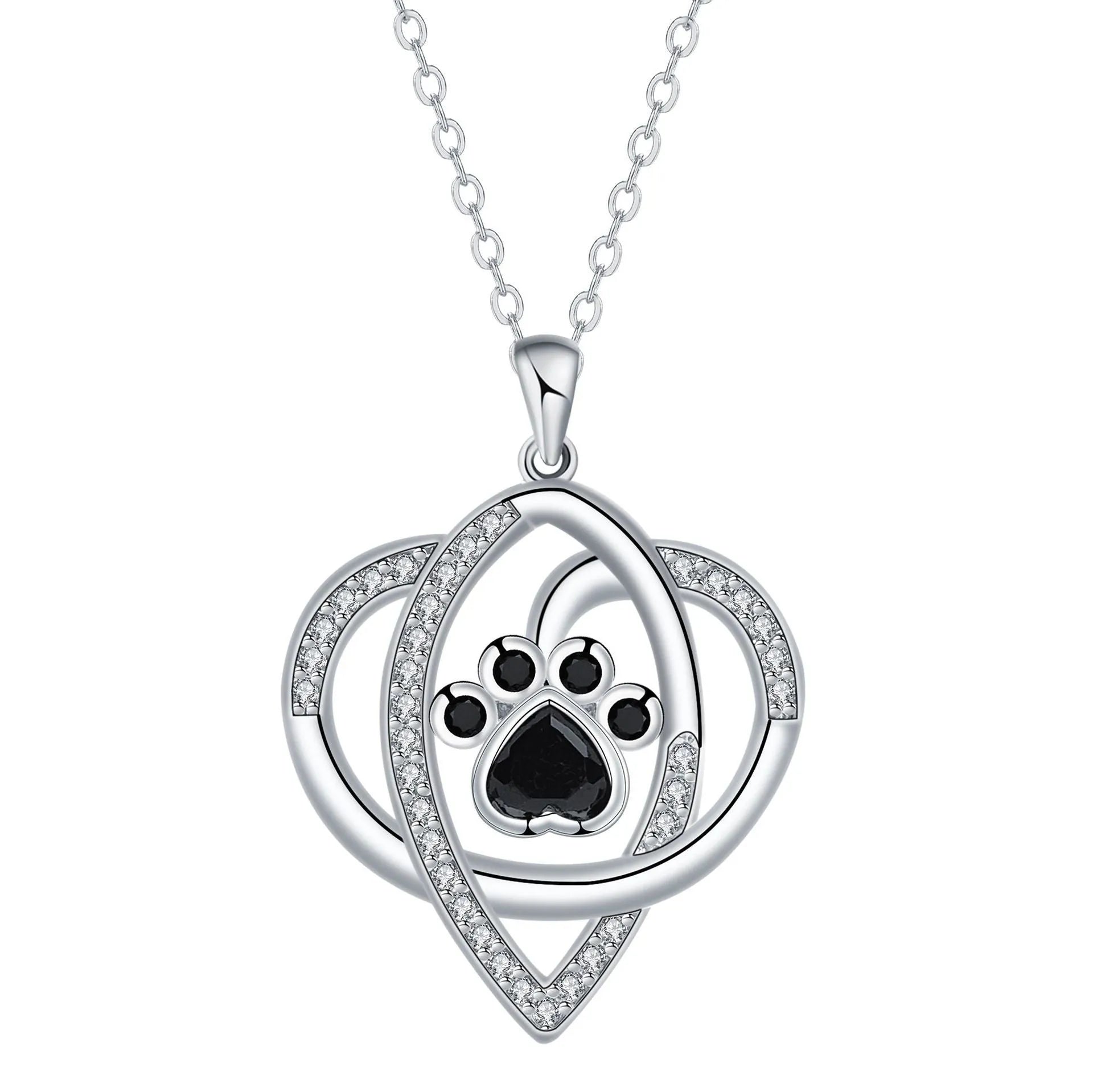 Women's necklace with dog and cat paw print designs on electroplated copper pendant