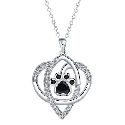 Women's necklace with dog and cat paw print designs on electroplated copper pendant