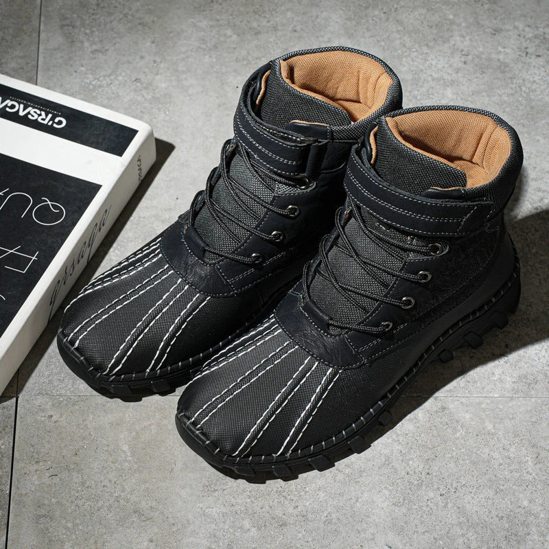 Rugged winter snow boots with warm fleece lining and durable rubber outsole for traction on snow and ice