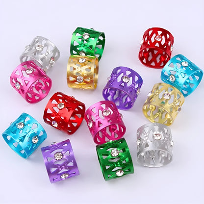 Aluminium hair ring wig decoration in mixed colours showing crown and heart shape designs