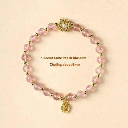 Hand-woven gray moonstone fairy lucky bracelet with sunstone and strawberry quartz peach blossom crystals
