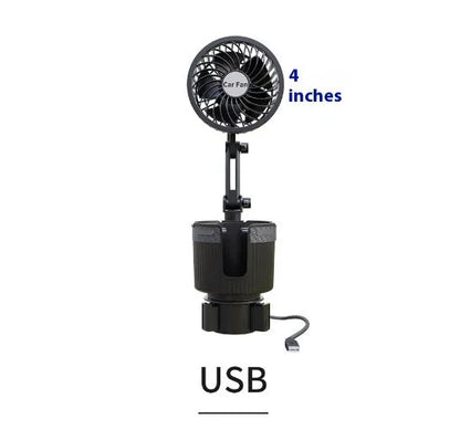Car water cup holder fan in ABS, 4-inch or 6-inch size, with 12V, 24V, or 5V USB power options