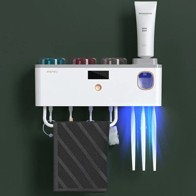 Multifunctional UV Germicidal Toothbrush Rack with magnetic cup and sterilisation feature