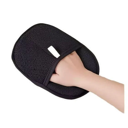 Black pet hair removal gloves with dual-sided silicone brush design for dog cat rabbit grooming