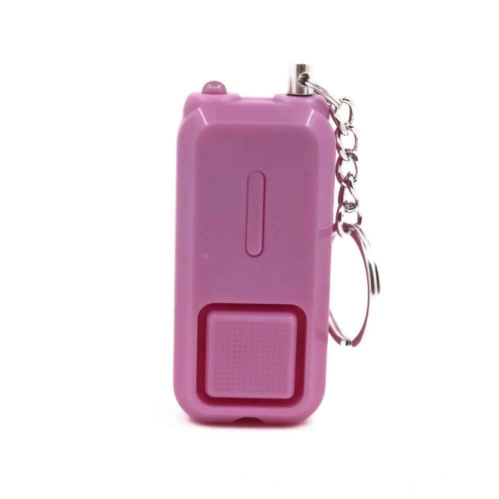 Compact personal safety alarm in five colour options showing 65x30x12mm dimensions