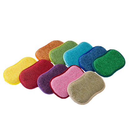 Double-sided kitchen sponge and microfiber cloth set for cleaning pots, pans, and hard surfaces