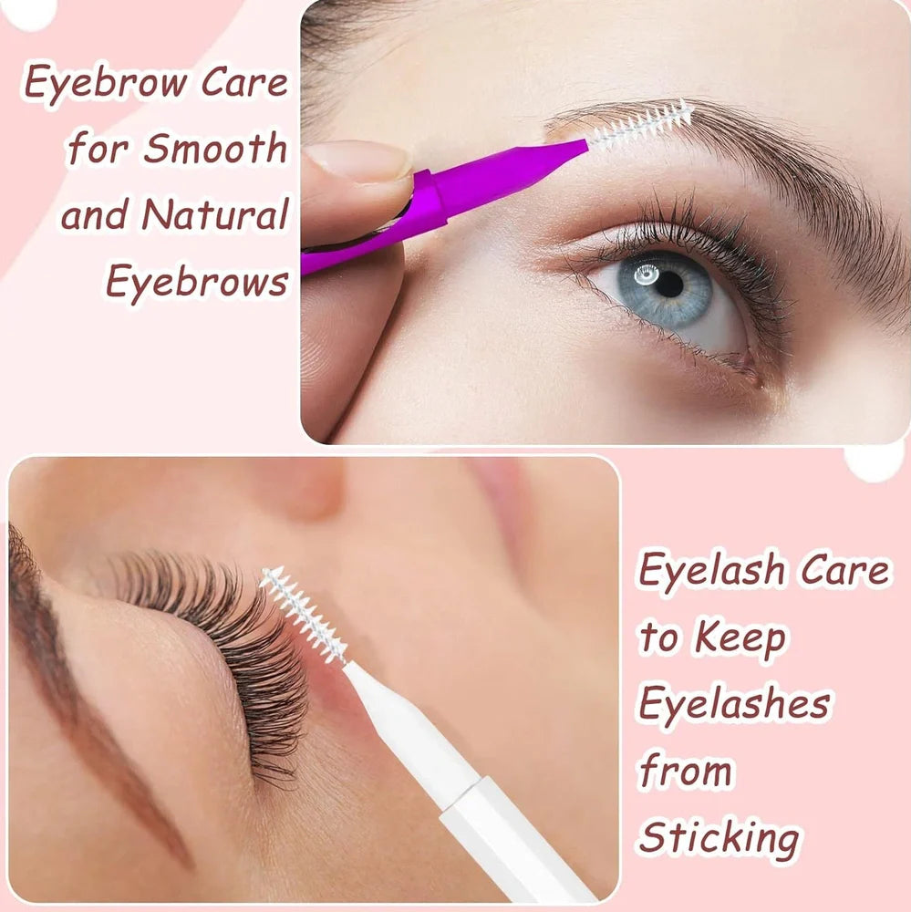 Micro eyebrow and lash brush set with bendable heads in five colours, including spoolies and protective caps