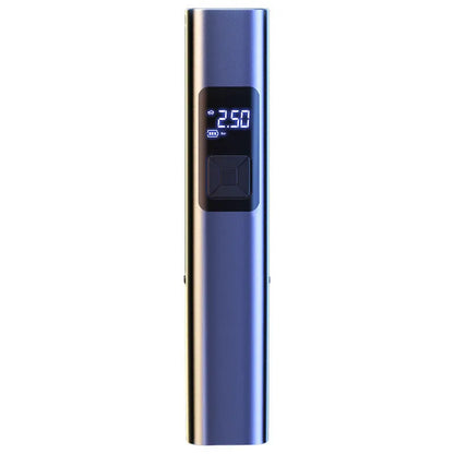 Wireless digital display car inflator and vacuum cleaner with emergency light, shown with accessories.