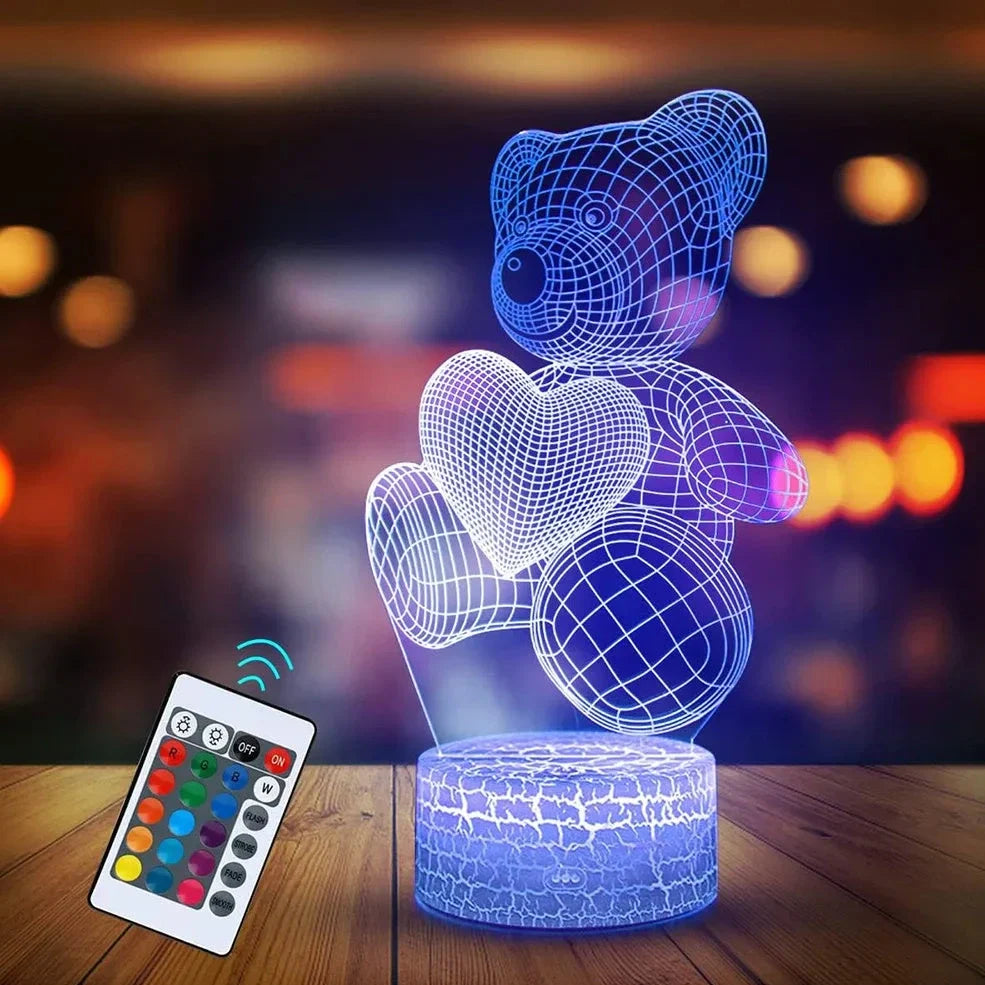 3D acrylic teddy bear LED night light with 16 colour options and remote control