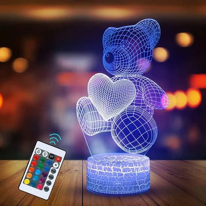 3D acrylic teddy bear LED night light with 16 colour options and remote control