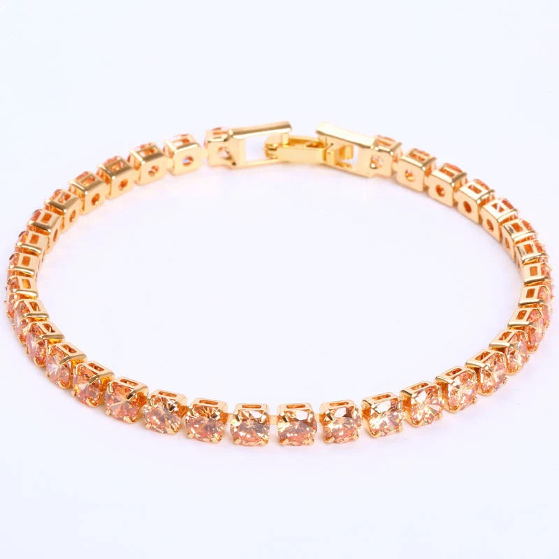 Cubic Zirconia Tennis Bracelet with AAA+ stones and copper box chain in various colours