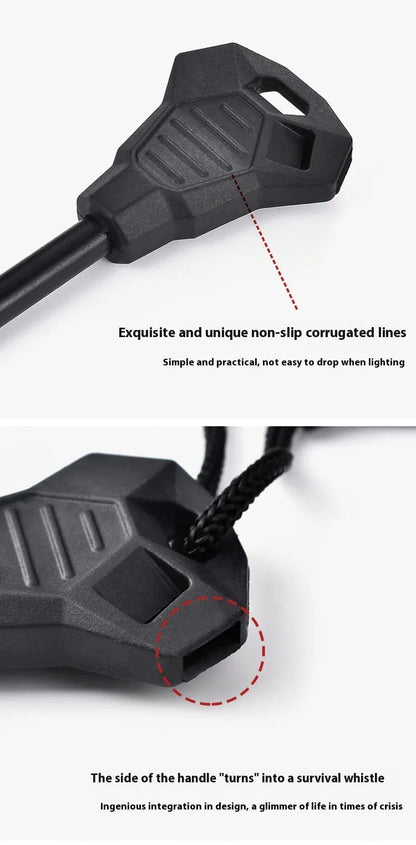 Black outdoor multifunctional flint survival tool with magnesium rod and stainless steel scraper