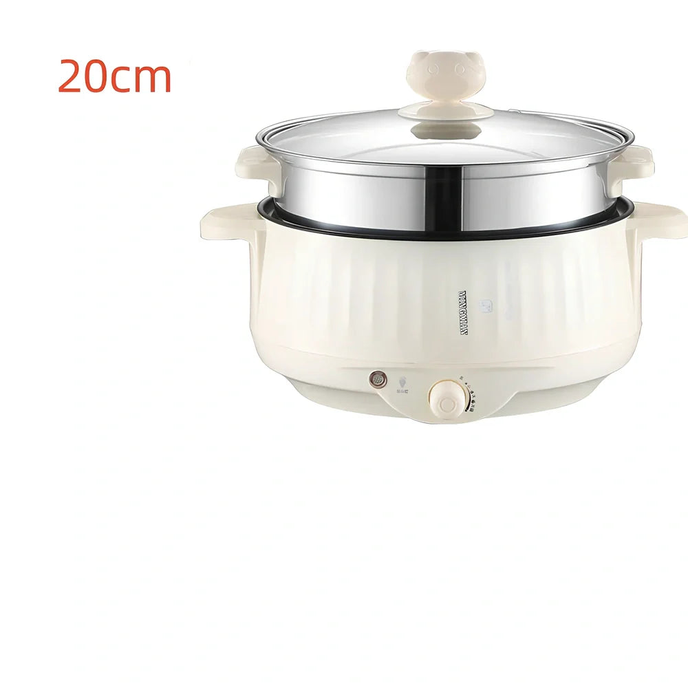 Beige 1.7L electric cooker with 20cm pot and 7cm steamer, 400/800W for boiling and steaming