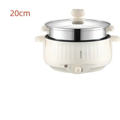 Beige 1.7L electric cooker with 20cm pot and 7cm steamer, 400/800W for boiling and steaming