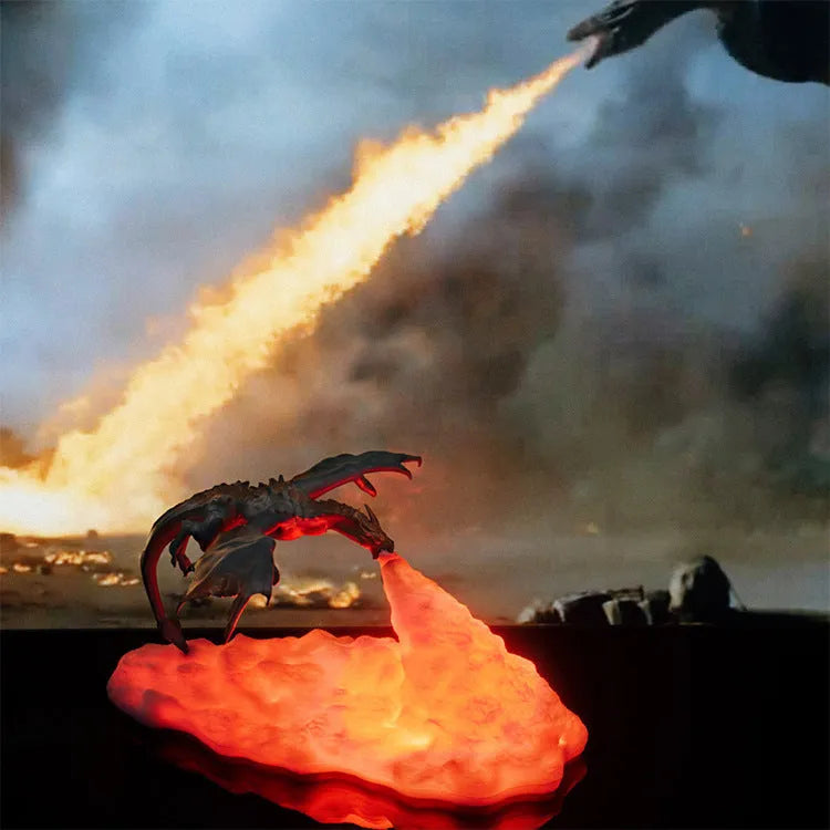3D Printed Dragon Lamp home creative night light with USB rechargeable battery, available as fire dragon or ice dragon colour, measuring 200mm and made from biodegradable PLA material for safe bedroom and decorative use