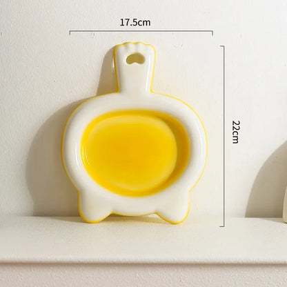 Ceramic cat bowl with shallow design in blue, green, pink, or yellow colour options