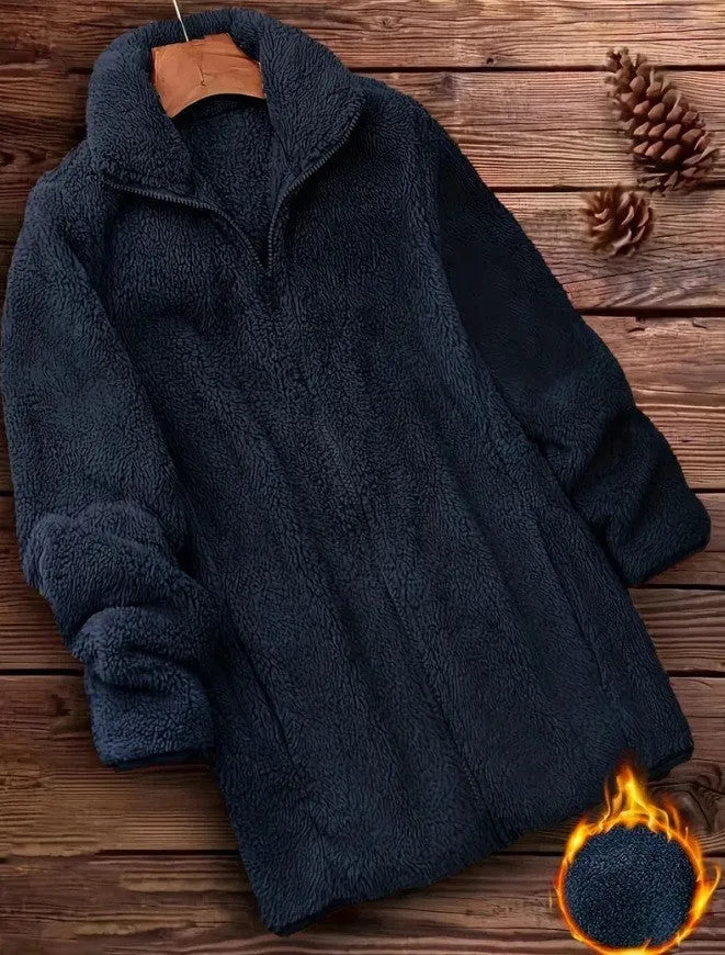 Double-sided velvet fleece jacket in black, navy blue, or khaki colour