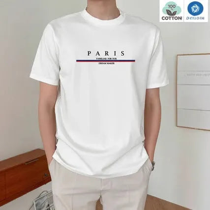 Men's heavyweight pure cotton short-sleeved T-shirt with a printed letter design in a loose fit.