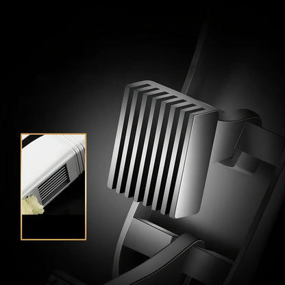 Silver aluminium garlic press with 20cm handle and integrated cleaning tool for unpeeled garlic crushing