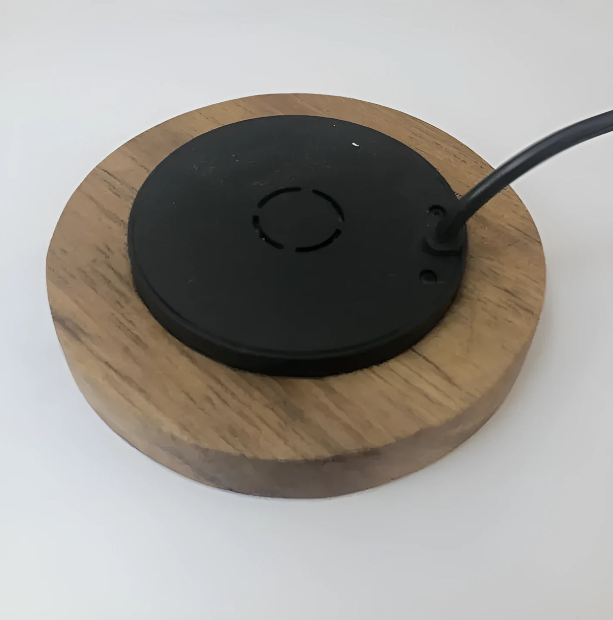 60mm round embedded wireless phone charger for furniture with USB port.
