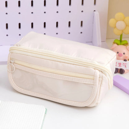 Ten-layer flip canvas pencil case showing multiple compartments in available colours
