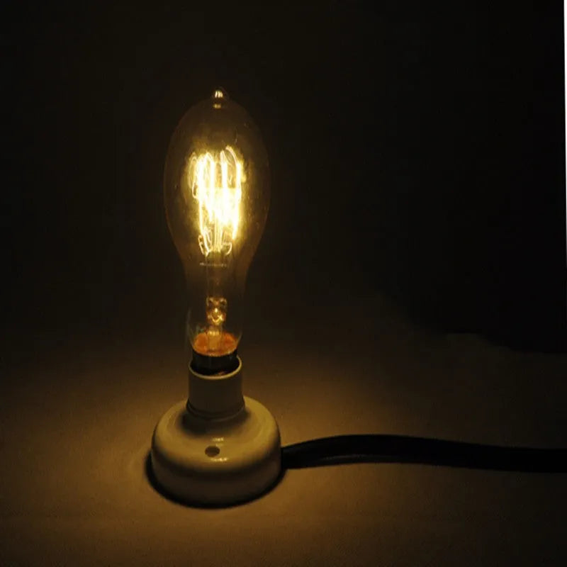 Retro ceramic table lamp with wooden base and glass shade in American Country style.