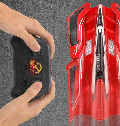 RC Wall Climbing Car defying gravity on a ceiling with LED lights on