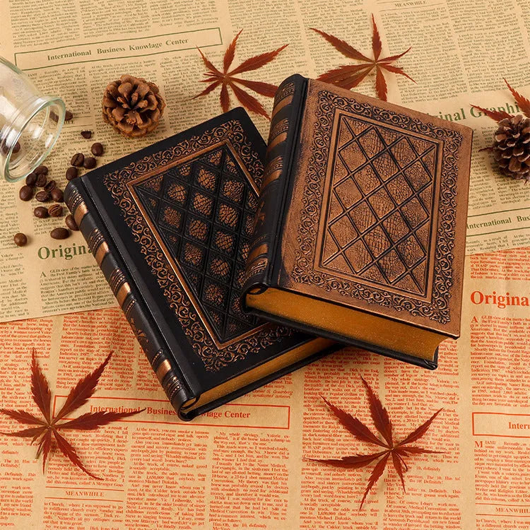 Imitation leather notebook with black gold or bronze cover and 12.3 x 17 cm sketch paper pages