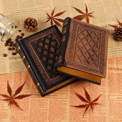 Imitation leather notebook with black gold or bronze cover and 12.3 x 17 cm sketch paper pages