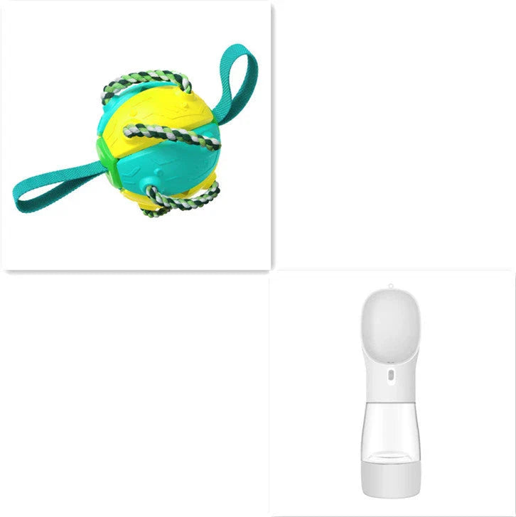 Versatile Frisbee-style dog toy with a unique shape-shifting design that transforms from a sphere to a flat Frisbee mid-flight, providing endless entertainment and exercise for your furry friend.
