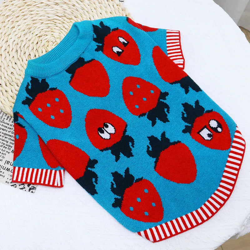 Cartoon aerobull design dog sweater with button front closure in wool-blend fabric