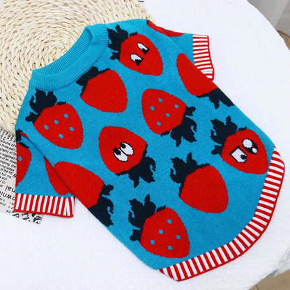 Cartoon aerobull design dog sweater with button front closure in wool-blend fabric